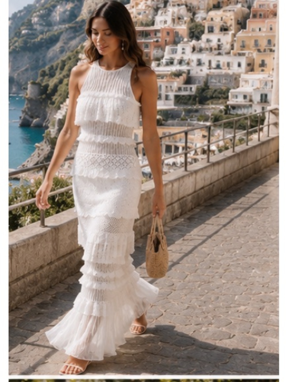 NWT STAUD Sorrento Crochet Knit Tiered Maxi Dress in White Sz L - Picture 5 of 17